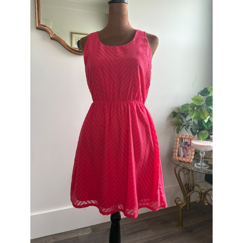 Candies Pink‎ Dress Sleeveless Casual Sundress Cowl Back Chevron Medium